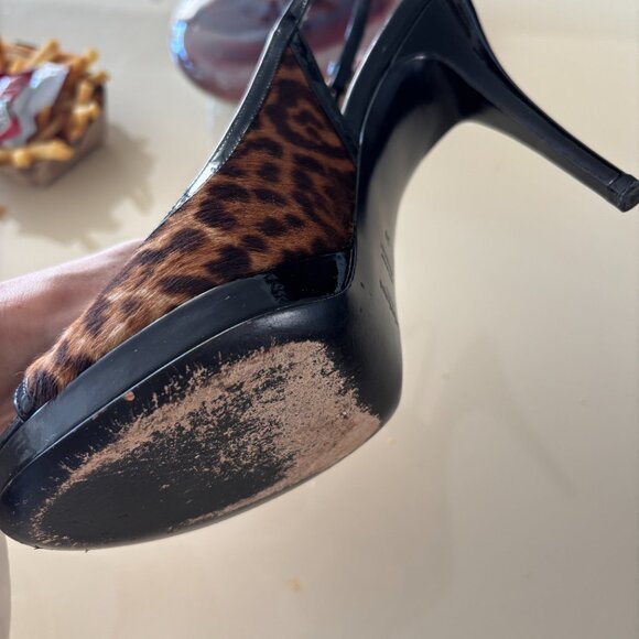 Saint Laurent Leopard Calf Hair Leather Slingback Platform Heels – Size 38 - Picture 8 of 11